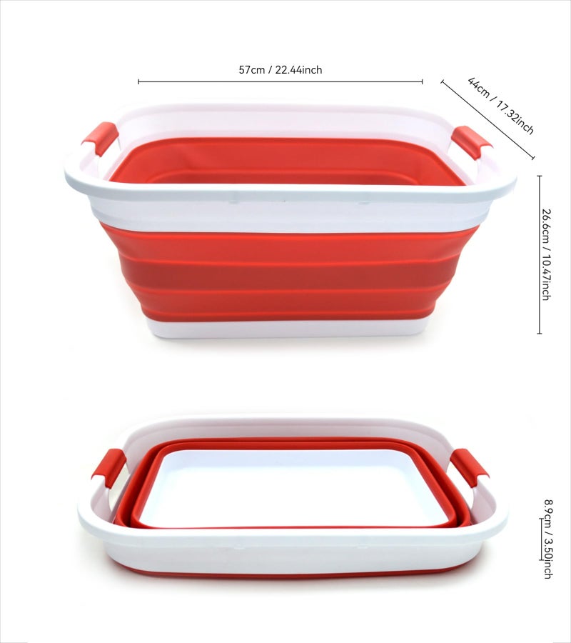 SAMMART 41L (10.8 gallon) Collapsible Plastic Laundry Basket-Foldable Pop Up Storage Container/Organizer-Portable Washing Tub-Space Saving, Water capacity: 32L (8.4 gallon) (Rectangular, Red) - Image 2